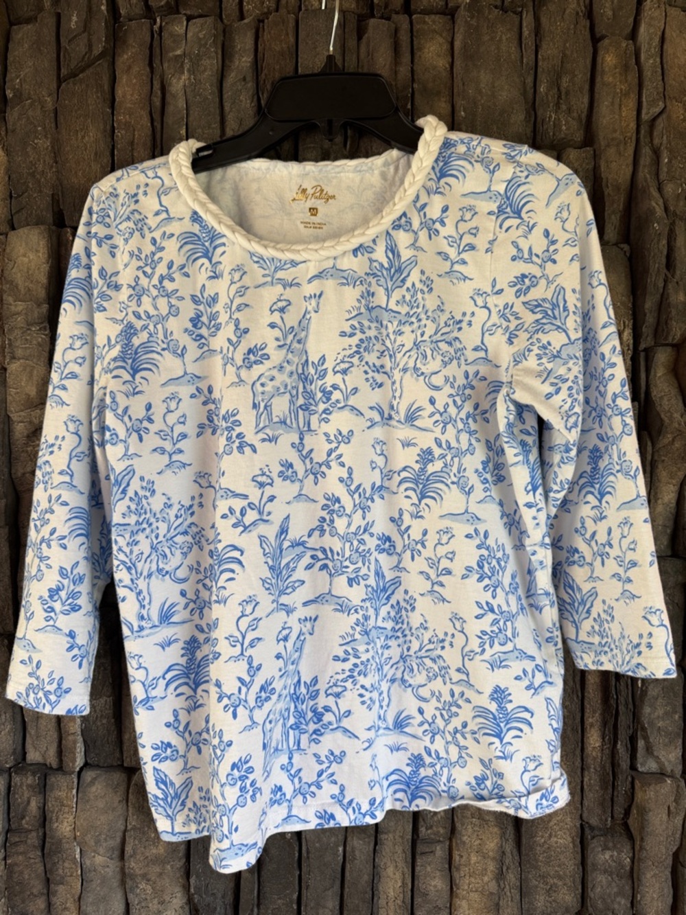 Lilly Pulitzer White & Blue Toile Rope-Neck Long Sleeve Tee